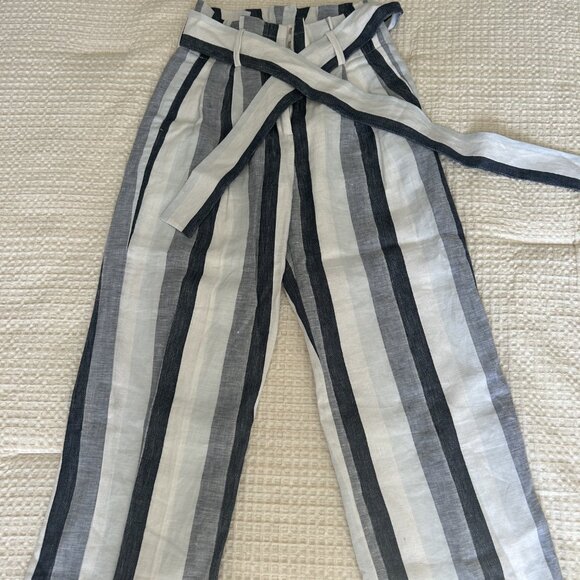 J.Crew Women's Point Sur Linen Paper Bag Pants - Size 0, Blue Stripes - Picture 4 of 4